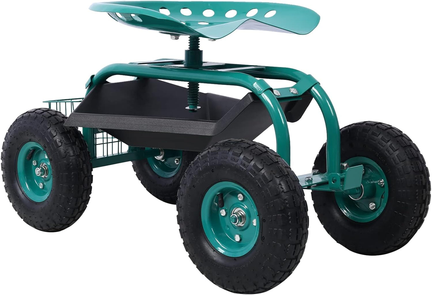 Rolling Garden Cart with 4 Wheels Tool Tray Basket Adjustable Height 360-degree Swivel Heavy-Duty Frame Easy Assembly Garden Scooter Gardening Workseats Green One Size