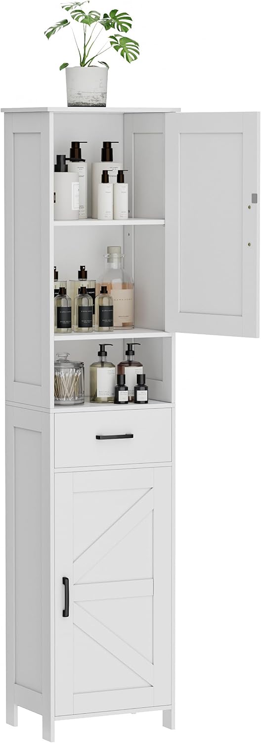 Homhedy 67" H Tall Bathroom Storage Cabinet with 2 Barn Doors and 1 Dr