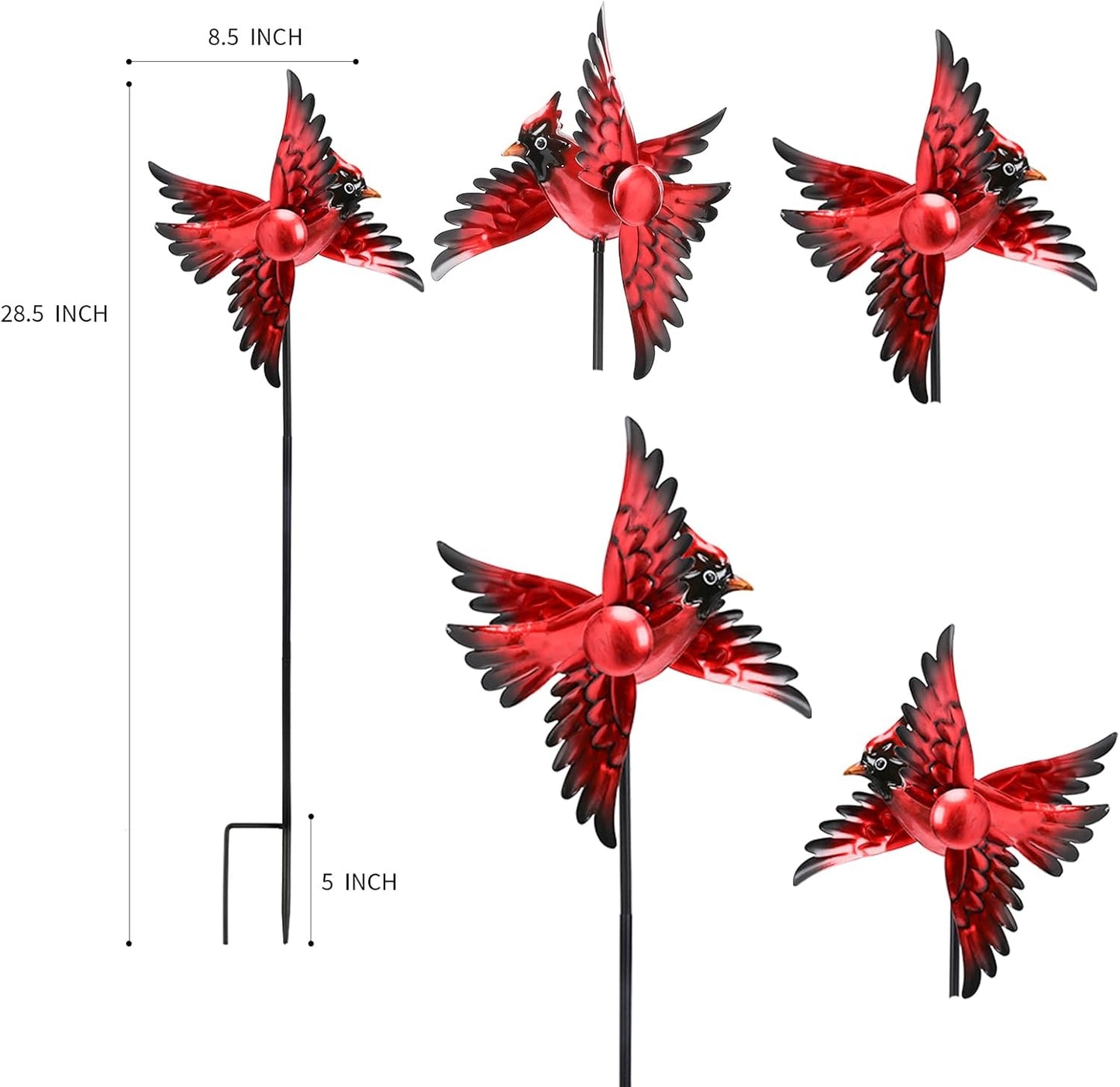 MUMTOP Cardinal Wind Spinner Outdoor, 2 Pack Metal Red Birds Windmill for Yard Art, Garden Decor