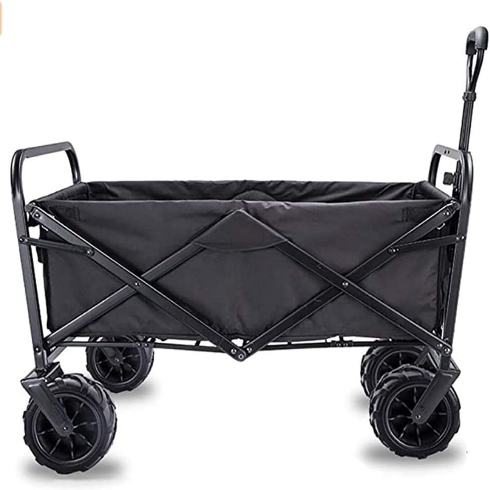 Foldable Pull Wagon Transport Cart,4 Wheeled Collapsible Festival Trolley,Folding Camping Cart with Lining,90Kg Capacity Shopping