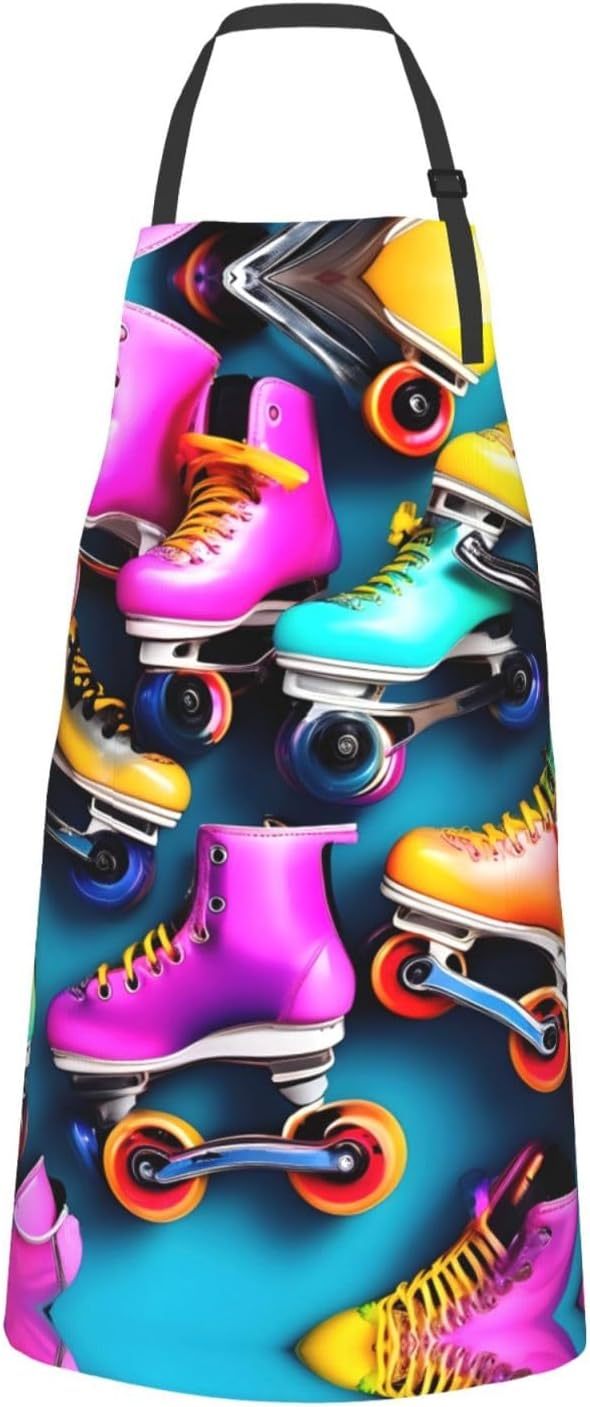 Colorful Roller Skates Print Laundry apron 28x33 In Waterproof Kitchen Apron with Pockets for Cooking Baking