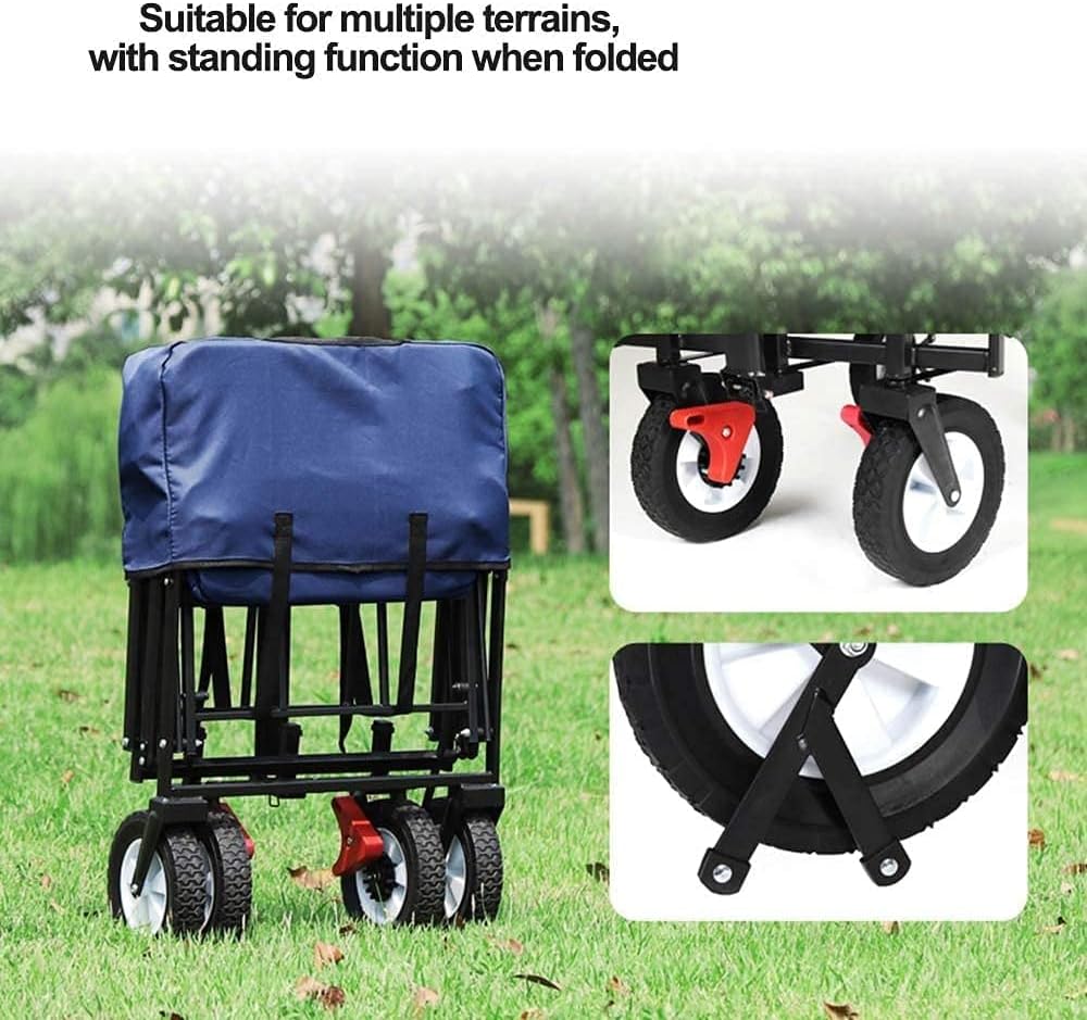 Trolleys, Folding Trolley Outdoor Multi-Function Wagon, Canvas Fabric, Adjustable Handle and 8In Rubber Wheels, Heavy-Duty Garden Transporter for Camping, Groceries, Shop