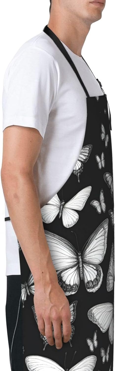 Hand drawn color butterfly 1 print Waterproof chef's apron with pocket