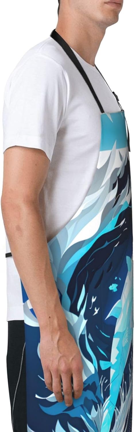 Deep Blue Animal Whale print Waterproof chef's apron with pocket apron for kitchen cooking baking barbecue and gardening