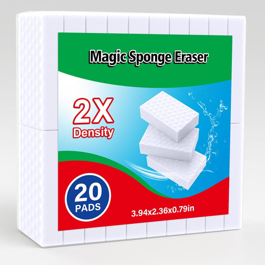 20 Pack Magic Sponges Erasers, 2X Density Long Lasting Melamine Sponge in Bulk, Household Cleaning Supplies, Kitchen Sponge for Bathroom, Wall, Shoe, Car, Dish, Sink, Shower Cleaner Tool