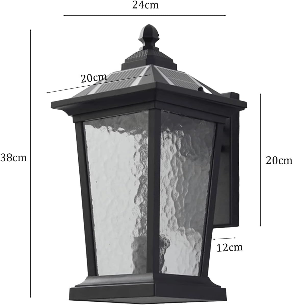 Solar Wall Sconce, Exterior Wall Lantern, Wall Light, Dusk to Dawn with Remote, Black Aluminum and Ripple Glass for Porch Patio Garden Garage Yard Fence Villa Entryway Gate Cottage