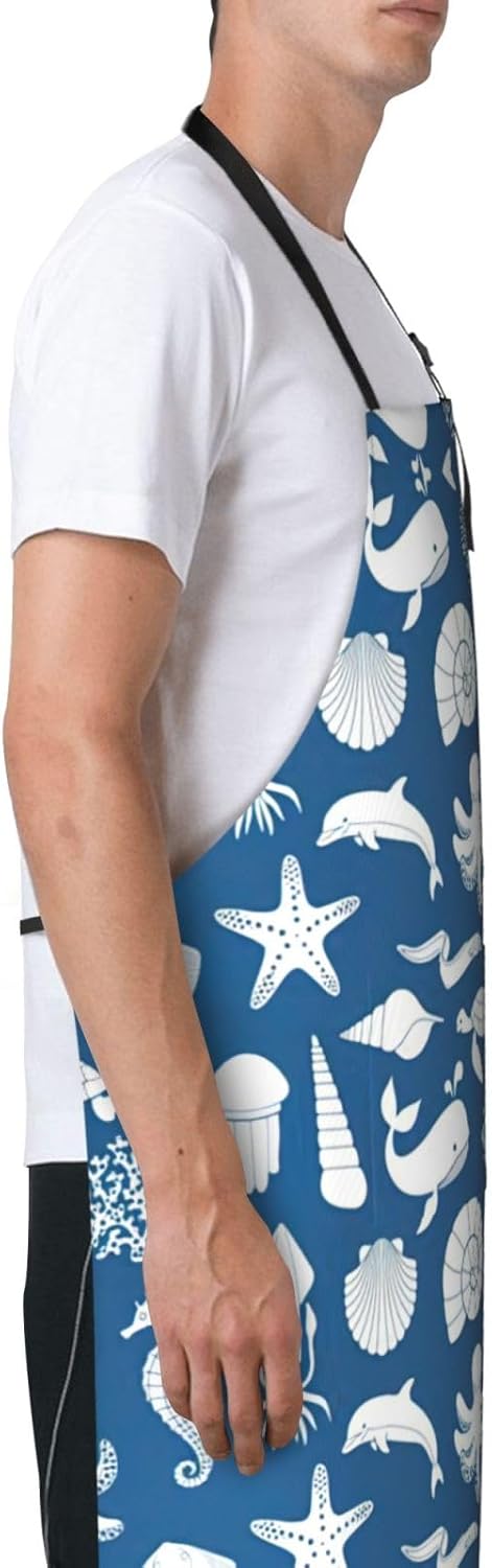 Underwater Marine Life Print Laundry apron 28x33 In Waterproof Kitchen