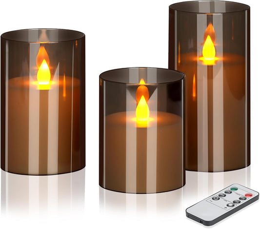 Flameless Candles 4" 5" 6" Set of 3 Acrylic Glass Pillars 3" Diameter 