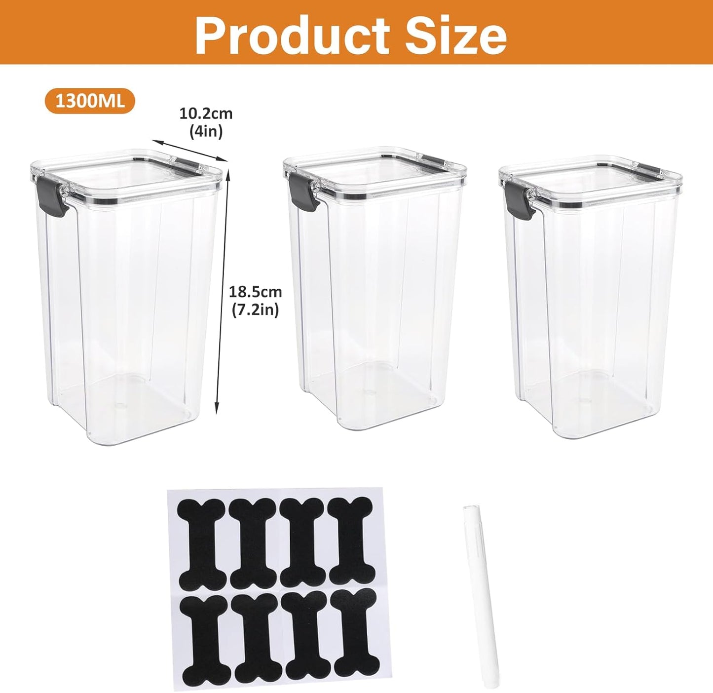 3Pack Pet Food Storage Containers, Airtight Dog Food Storage Container with Locking Clips, Dog Treat Container with a Stickers & Pen for Customizing , for Pet,Bird Seeds,Dog & Cat Treats(Black)