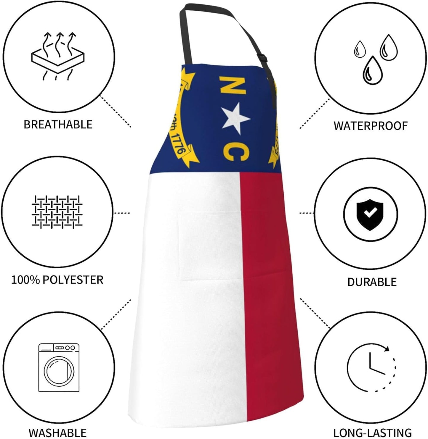 North Carolina state flag print Waterproof apron with pocket adjustable cooking apron for adult kitchen bibs to bake