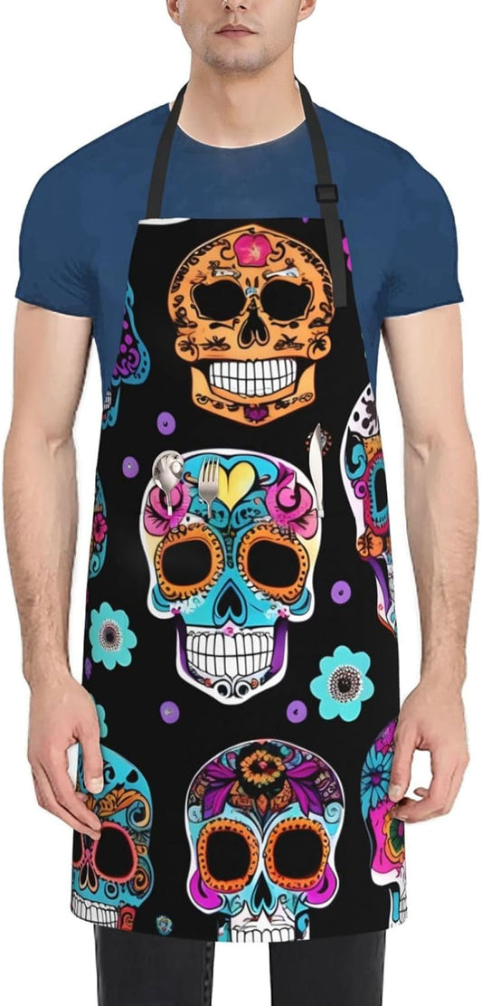 Sugar Skull print Waterproof apron with pocket adjustable cooking apron for adult kitchen bibs to bake