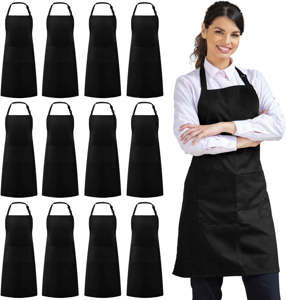Syntus 12 Pack Bib Apron, Unisex Aprons Adjustable Waterdrop Resistant