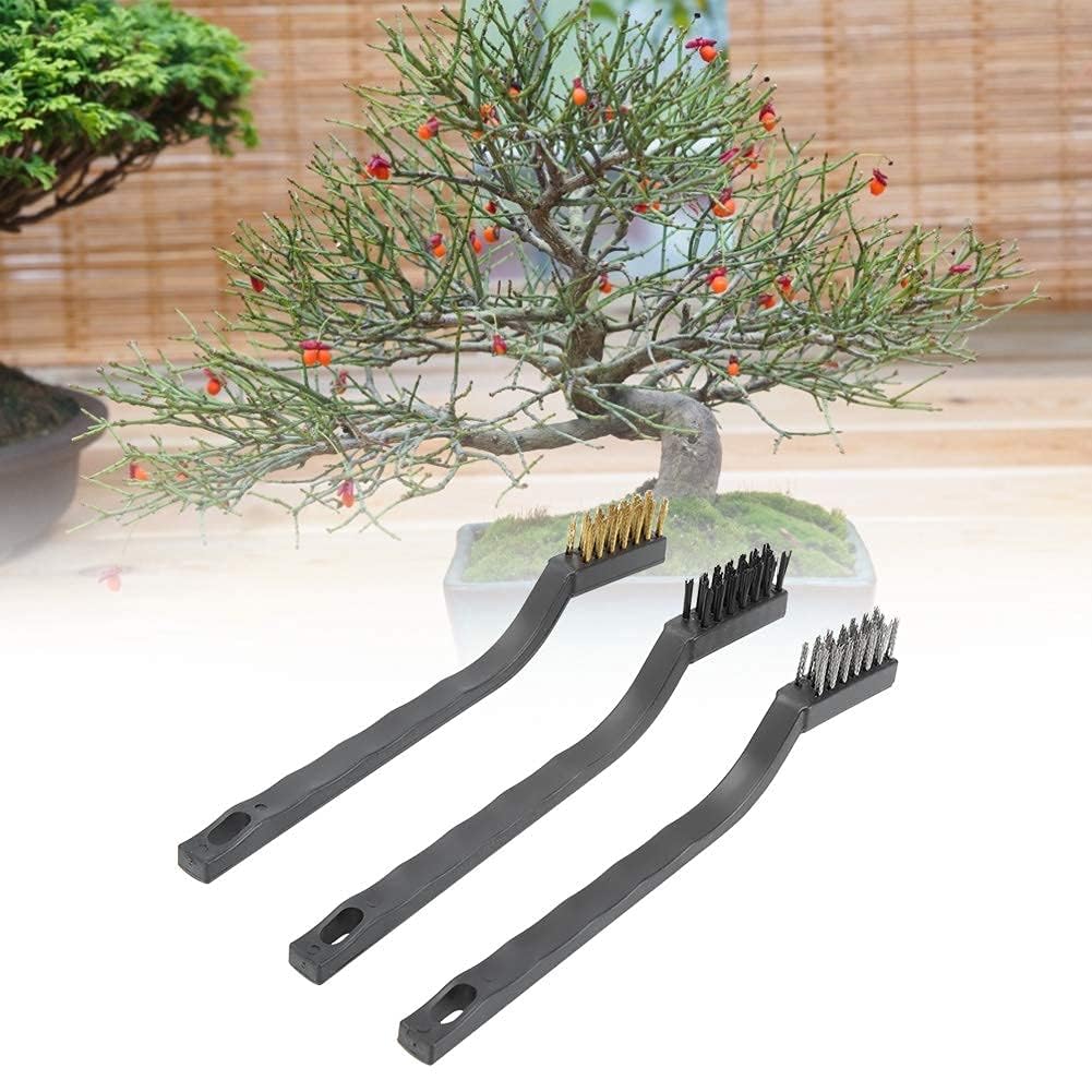 Mini Wire Brush Bonsai Brush, 3pcs Wire Bristle with Plastic Handle Ma