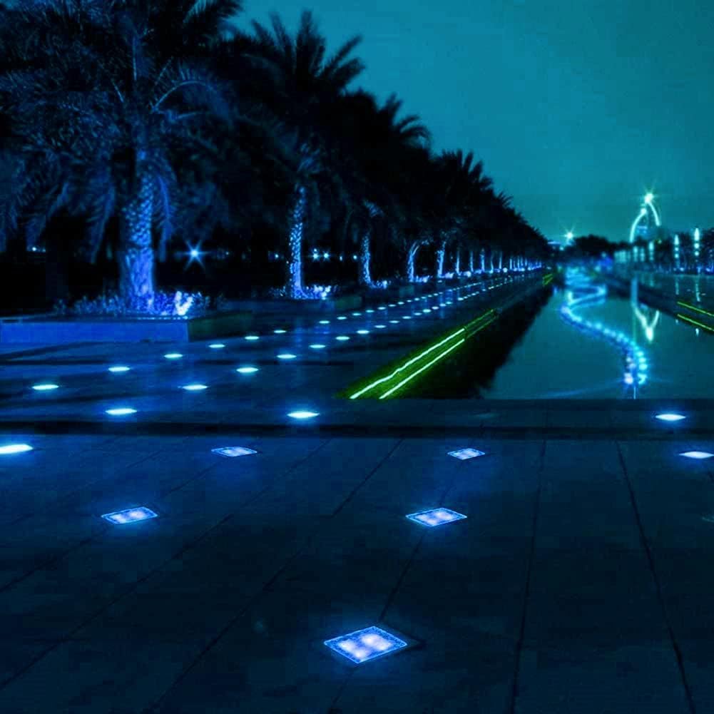 Solar Ice Glass Light,2 Packs Solar Powered Garden Lights, Waterproof IP68 Outdoor Table & Path Lights, Decorative Ice Cube for Yard (Blue)