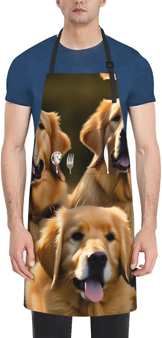Golden Retrievers print Waterproof apron with pocket adjustable cooking apron for adult kitchen bibs to bake