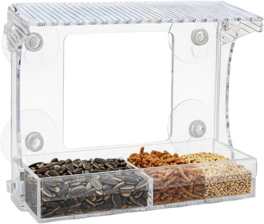 Bird Feeder, Acrylic Windproof Outdoor Window Feeder with Detachable Tray for Hummingbird, Wild Finch, Garden, Yard, Patio, Porch, Balcony, Family Viewing