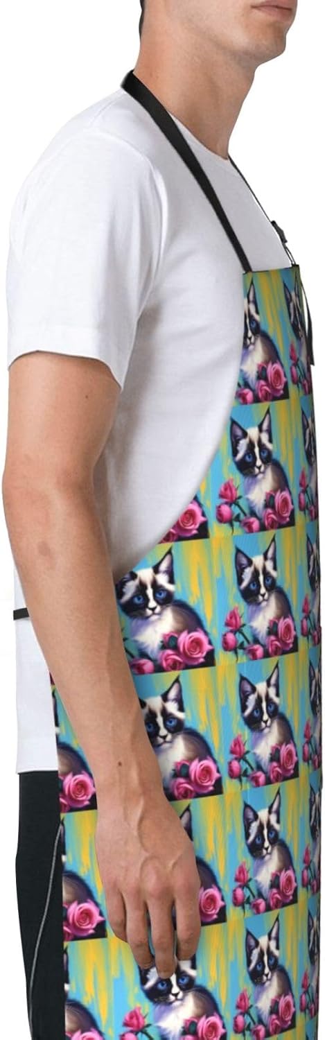 YANYU Mid-Century Modern Art Cat Print 28x33 In Kitchen Apron Stylish 