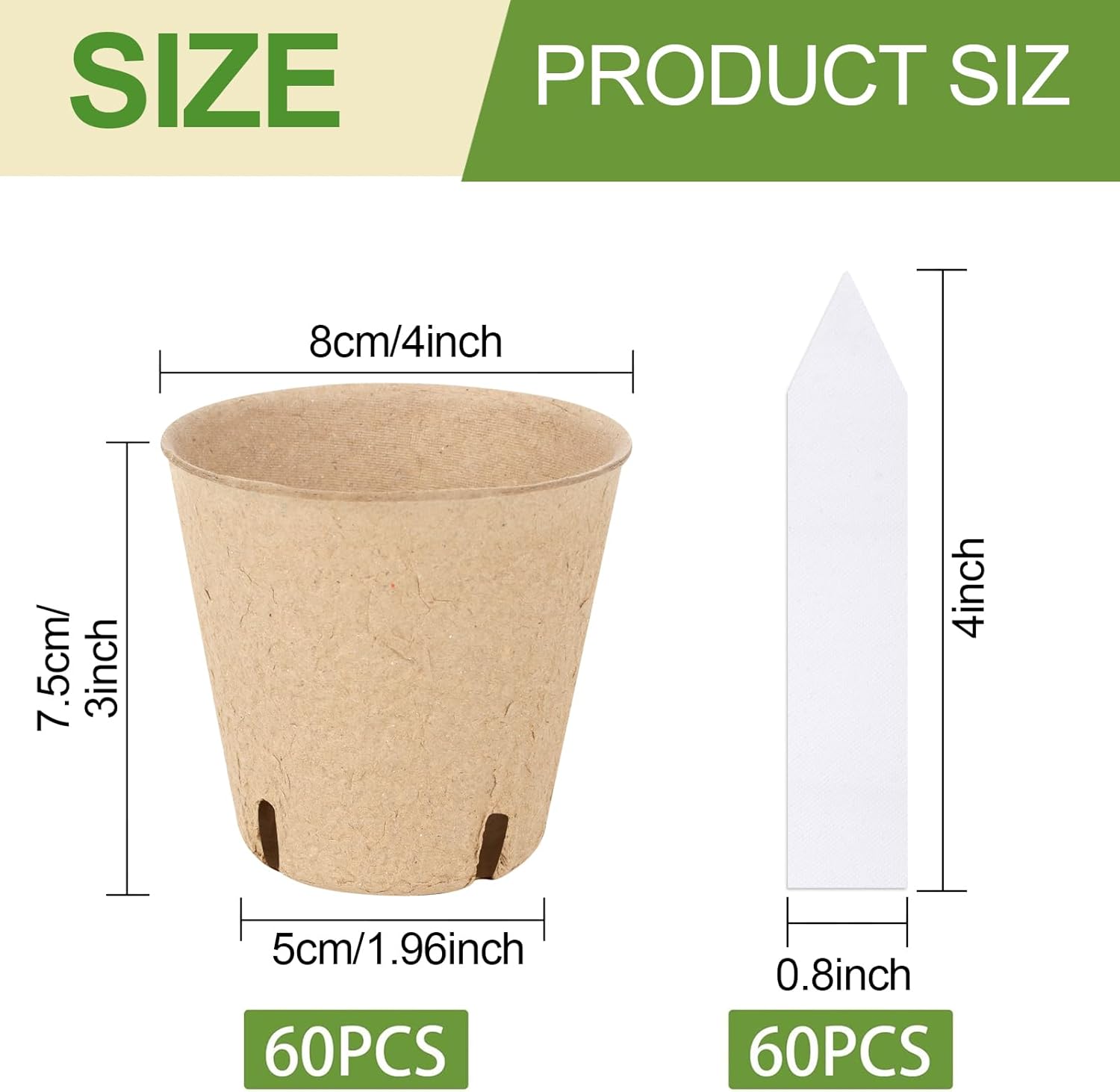 60-Pack 4” Biodegradable Peat Pots with 60 Plant Labels - Eco-Friendly