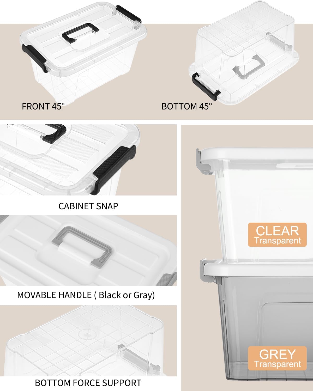 NUMIFUN Plastic Storage Bins with Lids 6 Pack Storage Organizer, 7 Quart Stackable Storage Bins with Buckle-Up Latches and Handle Storage totes easy for Home Office Pantry Organization, Clear Lids