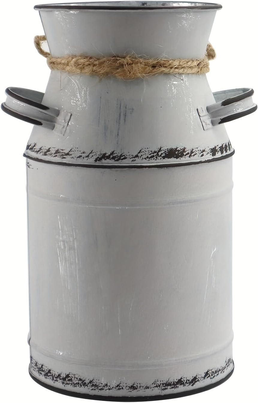 Love Pattern Vase Galvanized Antique Retro Milk Can Metal Planter Rustic Vintage Primitive Flower Holder Farmhouse Country Plant for Home Office Decor, 7.6” Gray