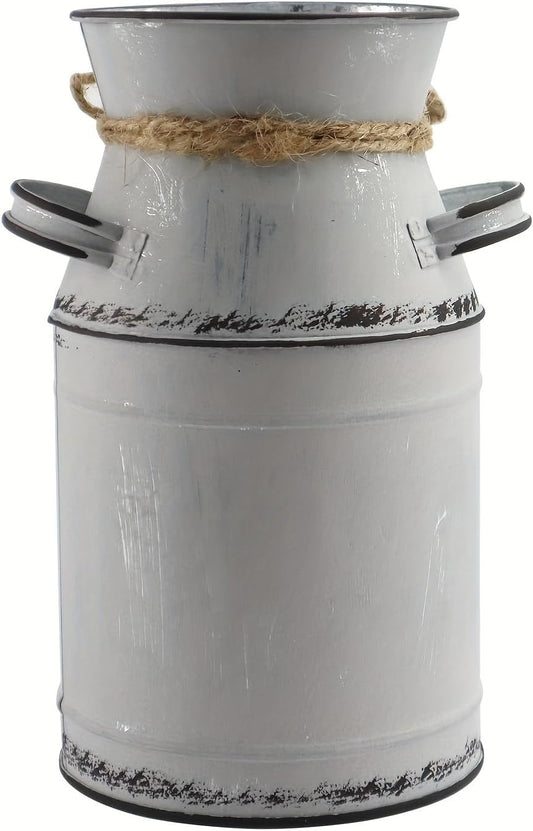 Love Pattern Vase Galvanized Antique Retro Milk Can Metal Planter Rustic Vintage Primitive Flower Holder Farmhouse Country Plant for Home Office Decor, 7.6” Gray