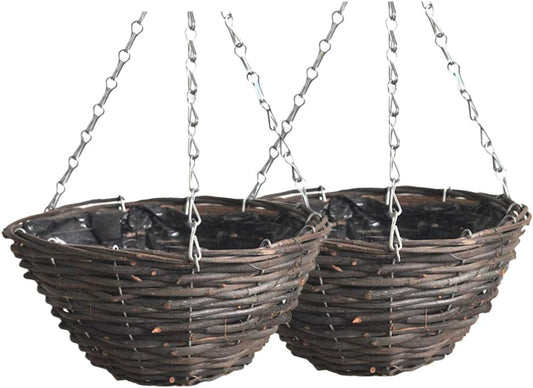 Rattan Hanging Basket for Plants Seagrass Hanging Planters Indoor Outdoor Plant Flower Hanging Pots Woven Straw Planter Ceiling Flower Pots for Decoration 2pcs