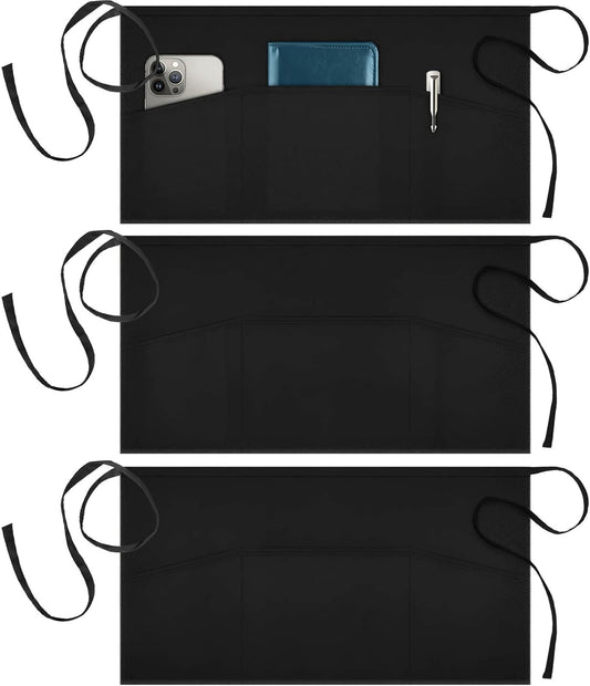 Syntus 3 Pack Server Aprons with 3 Pockets, 100% Cotton Waitress Waite