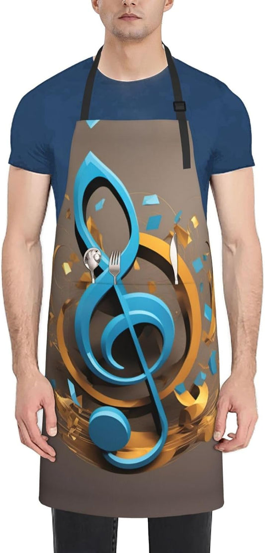 Music Note print Waterproof apron with pocket adjustable cooking apron for adult kitchen bibs to bake