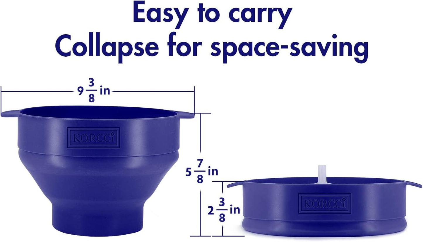 The Original Korcci Microwaveable Silicone Popcorn Popper, Microwave Popcorn Popper, Collapsible Microwave Popcorn Maker Bowl, No Oil Required, Use In Microwave, Dishwasher Safe (Blue)
