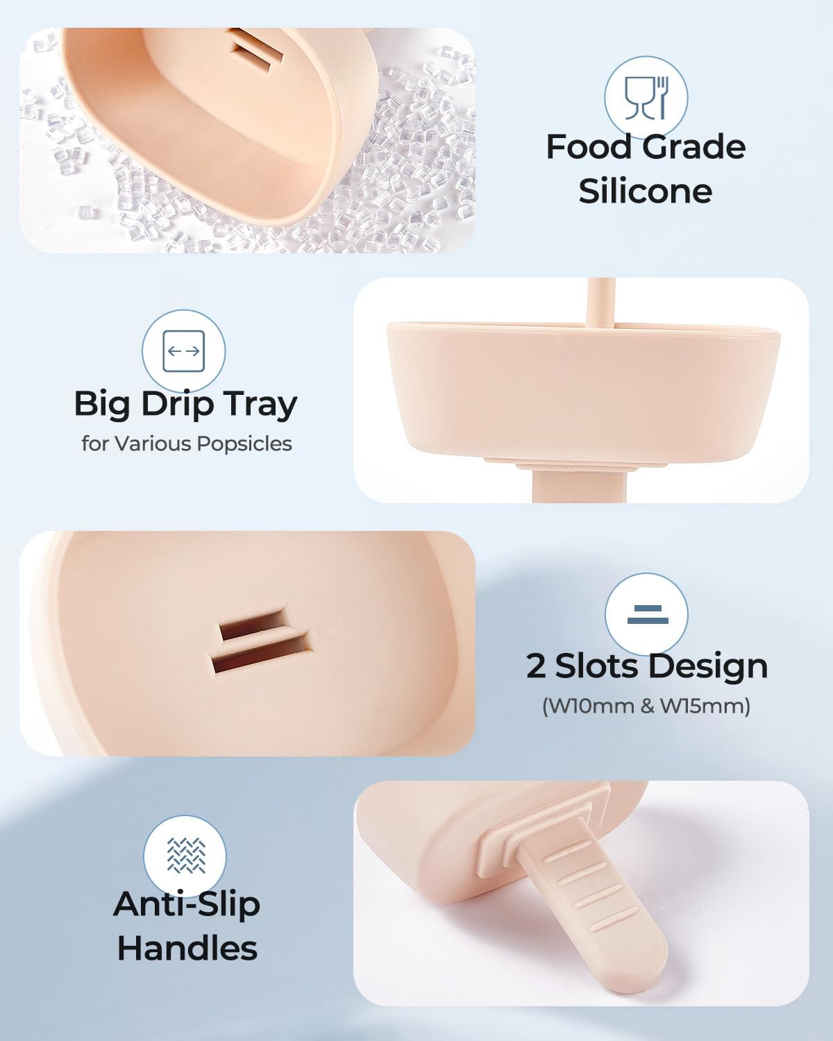 4Pack Drip-Free Silicone Popsicle Holders, AODISTUCE Popsicle Holder with Straw | with 2 Slots Fit Standard & Wide sized sticks Drip Free Popsicle Stick Holder Popsicle Drip Catcher