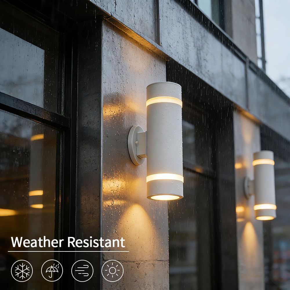 Cerdeco Stainless Steel Modern Porch Light Outdoor Wall Lighting Cylinder Wall Sconce Suitable for Garden & Patio,White Finished[ UL-Listed ]