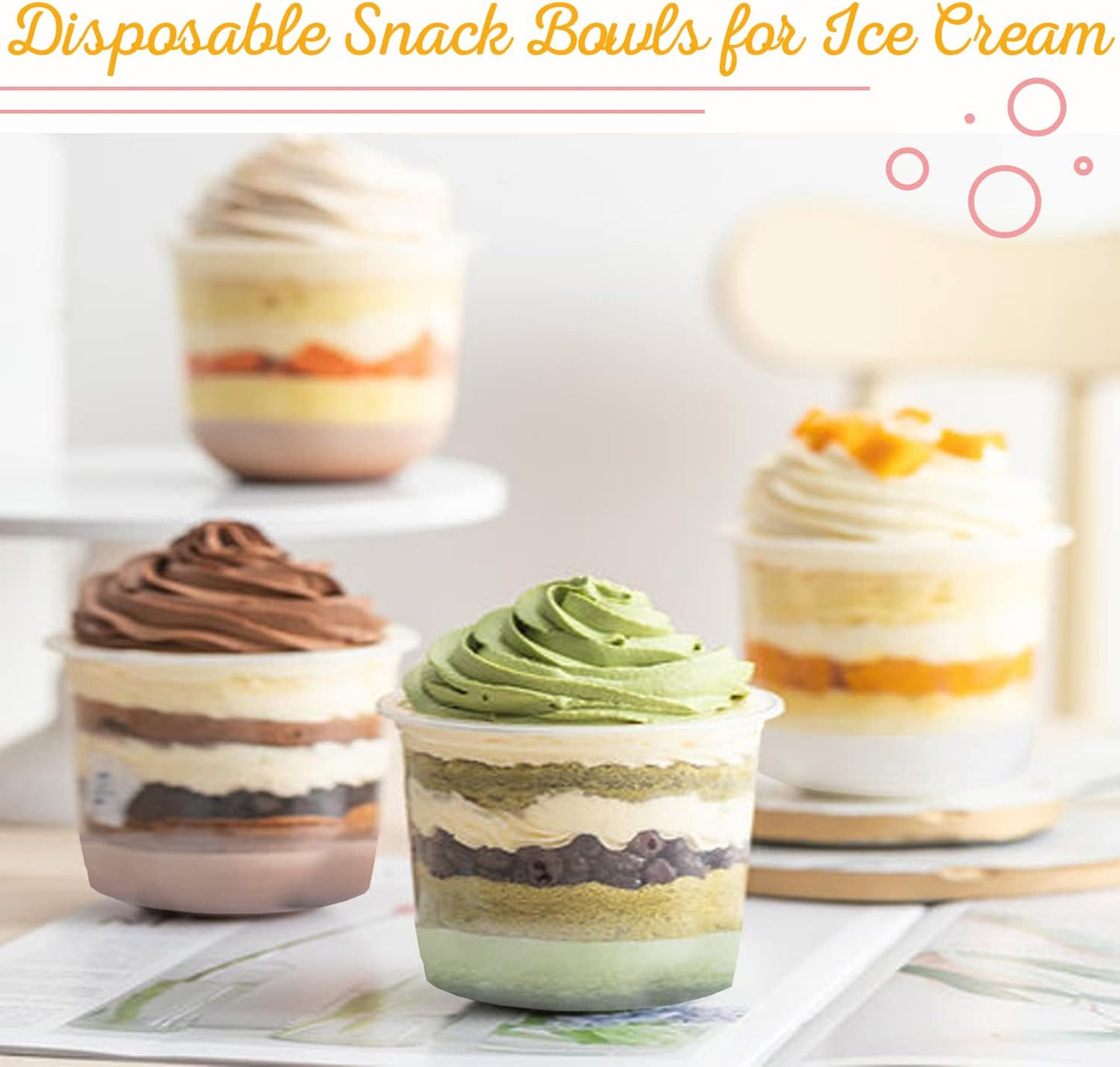 50 Pack 8oz Disposable Clear Plastic Cups with Dome Lids(Hole in the Lid),PET Dessert Cups,Disposable Snack Bowls for Ice Cream,Cake,Fruit,Parfait, Pudding and Jello Shot