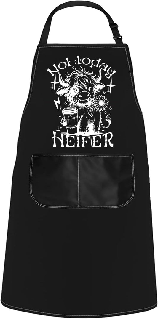 WCGXKO Not Today Heifei Kitchen Apron Highland Cow Gift Funny Western 