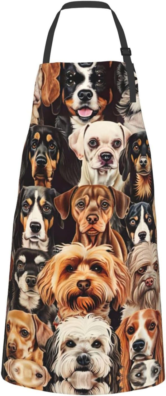 Dogs pattern print Waterproof chef's apron with pocket apron for kitchen cooking baking barbecue and gardening