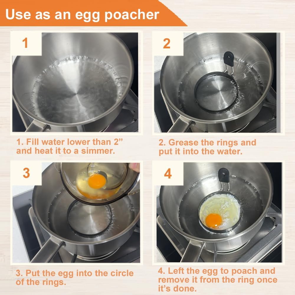 COTEY Large 3.5" Nonstick Egg Rings Set of 4, Round Crumpet Ring Mold 