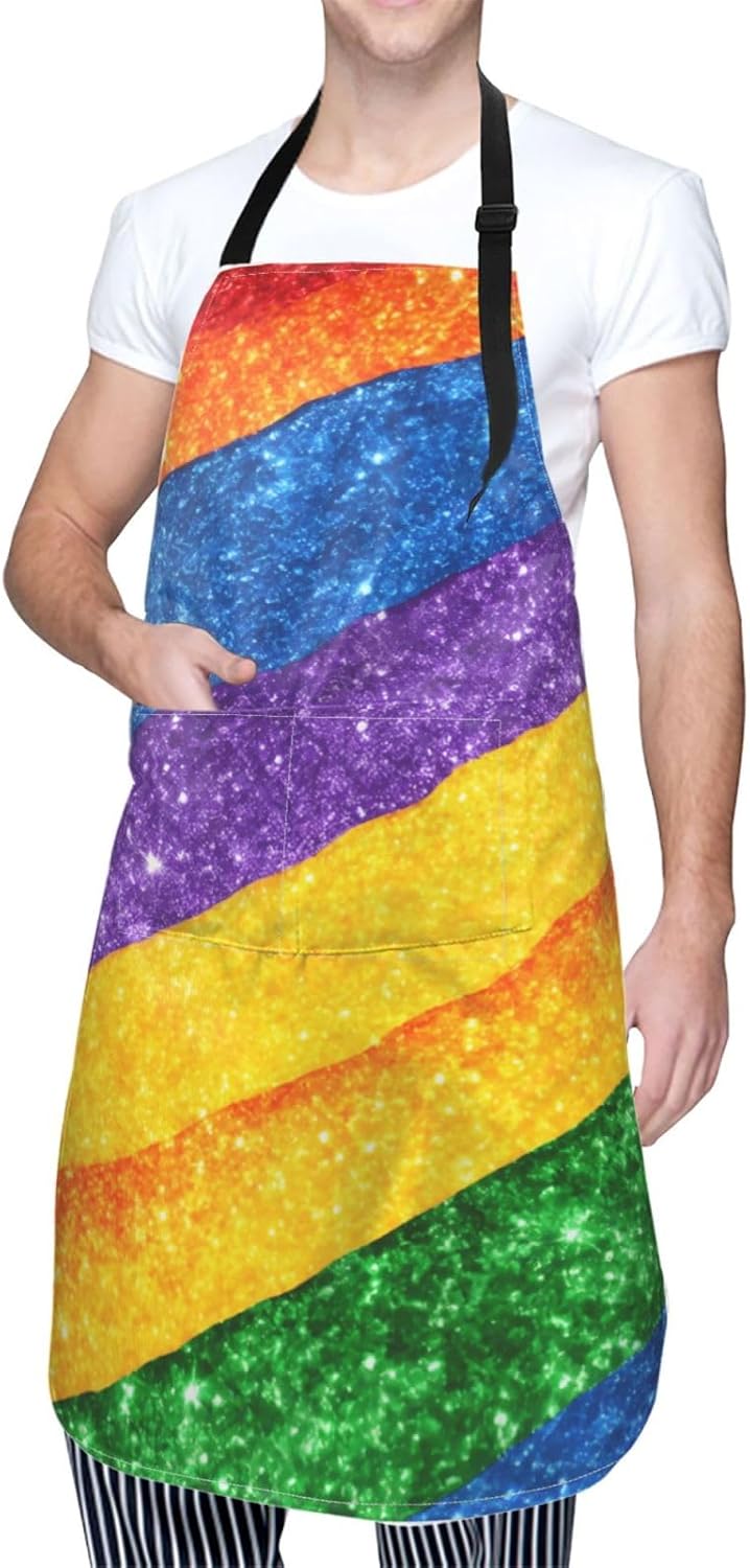 YANYU Rainbow stripes Print 28x33 In Kitchen Apron Stylish Chef Apron with Pockets for Cooking Baking Painting