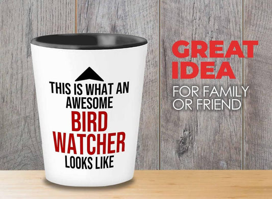 Bird Lover Shot Glass 1.5oz - Awsome bird watcher looks like - Hummingbird Nest Cage Parrot Dad Gardening Outdoor Birdwatcher Feeder