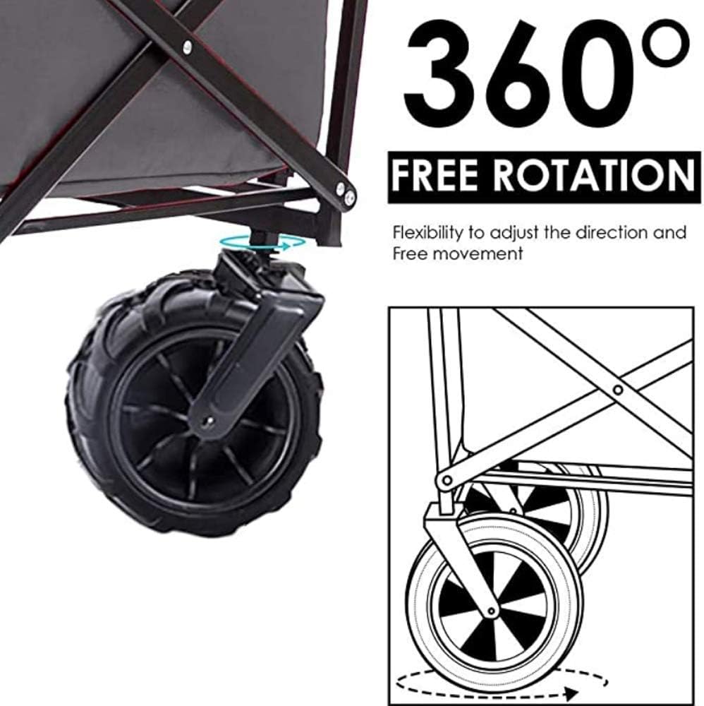 Foldable Pull Wagon Transport Cart,4 Wheeled Collapsible Festival Trolley,Folding Camping Cart with Lining,90Kg Capacity Shopping