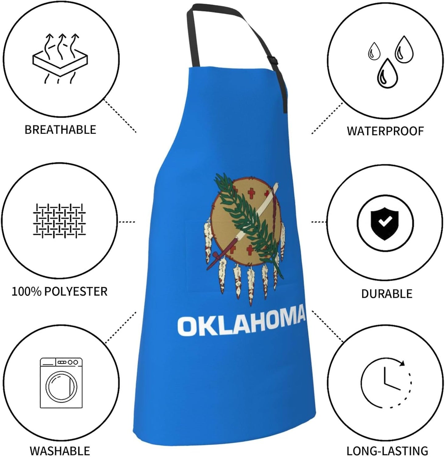 Oklahoma State Flag print Waterproof apron with pocket adjustable cooking apron for adult kitchen bibs to bake