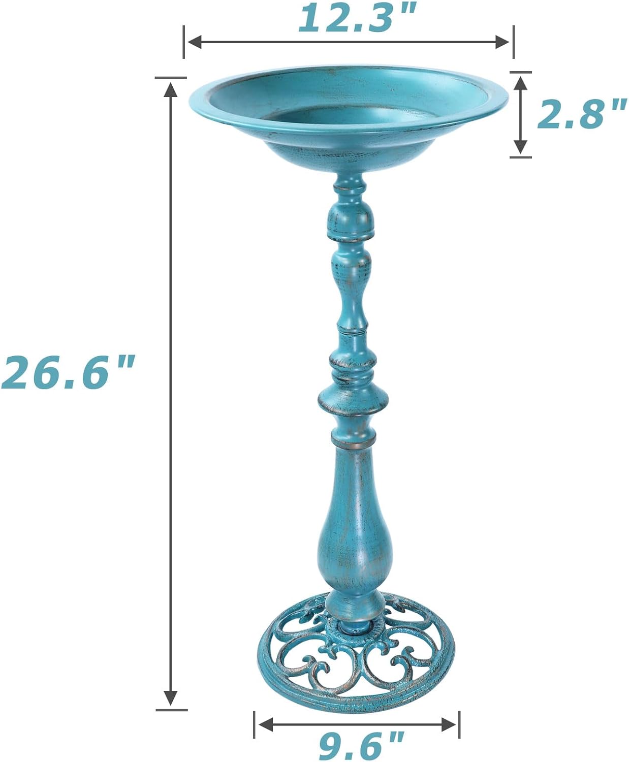 26.6”H×12.3" W Cast Iron Pedestal Bird Bath，Metal Birdbaths Bird Feede