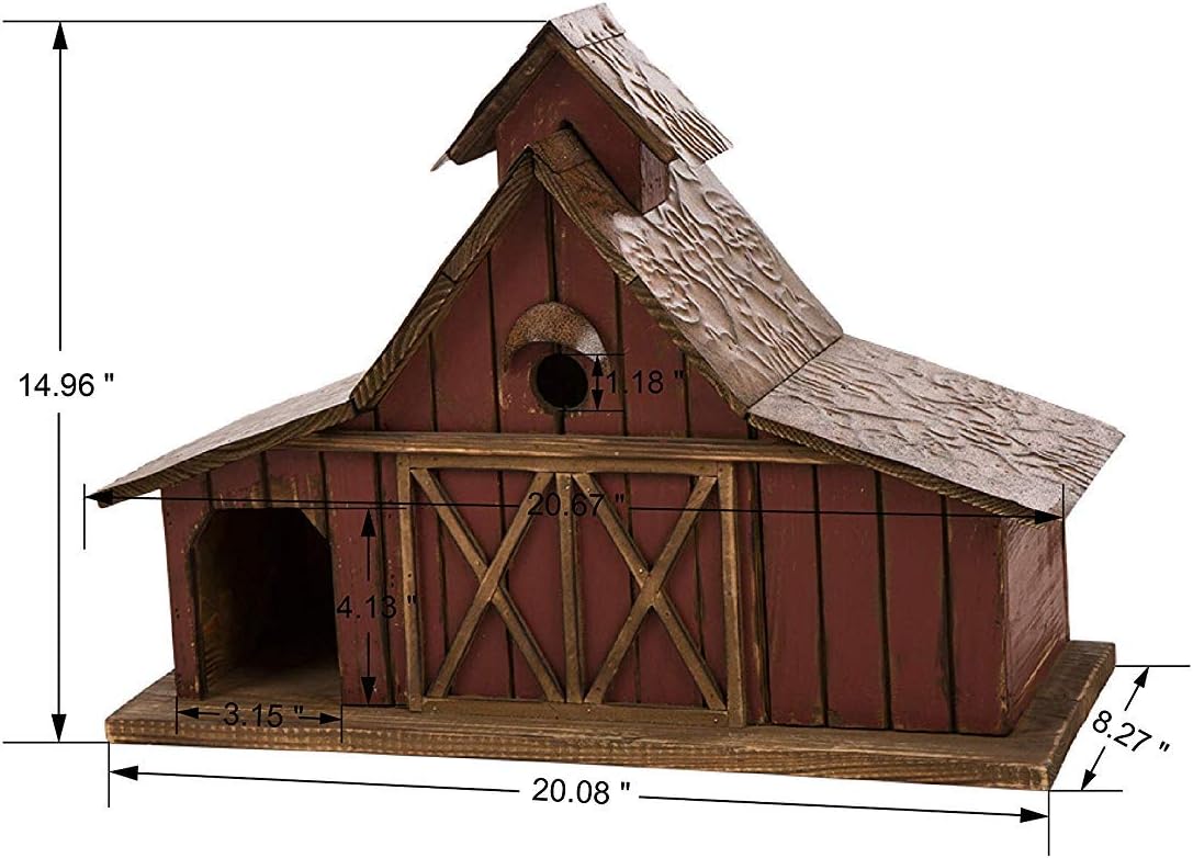 Glitzhome Bird Houses for Outdoors, 20.67" H Rustic Wooden Bird House Barn Design Hand Painted Birdhouse Extra-Large Bird Houses for Outsides