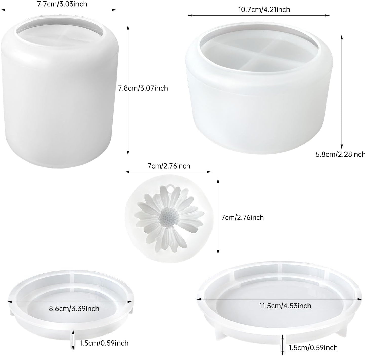 Large Jar Silicone Molds for Epoxy Resin - 2 Pcs Candle Jar Resin Molds with 1 Daisy Candle Mold, Cute Planter Pot Concrete Molds for DIY Jewelry Storage Box, Pen Holder,Mother's Day Gift