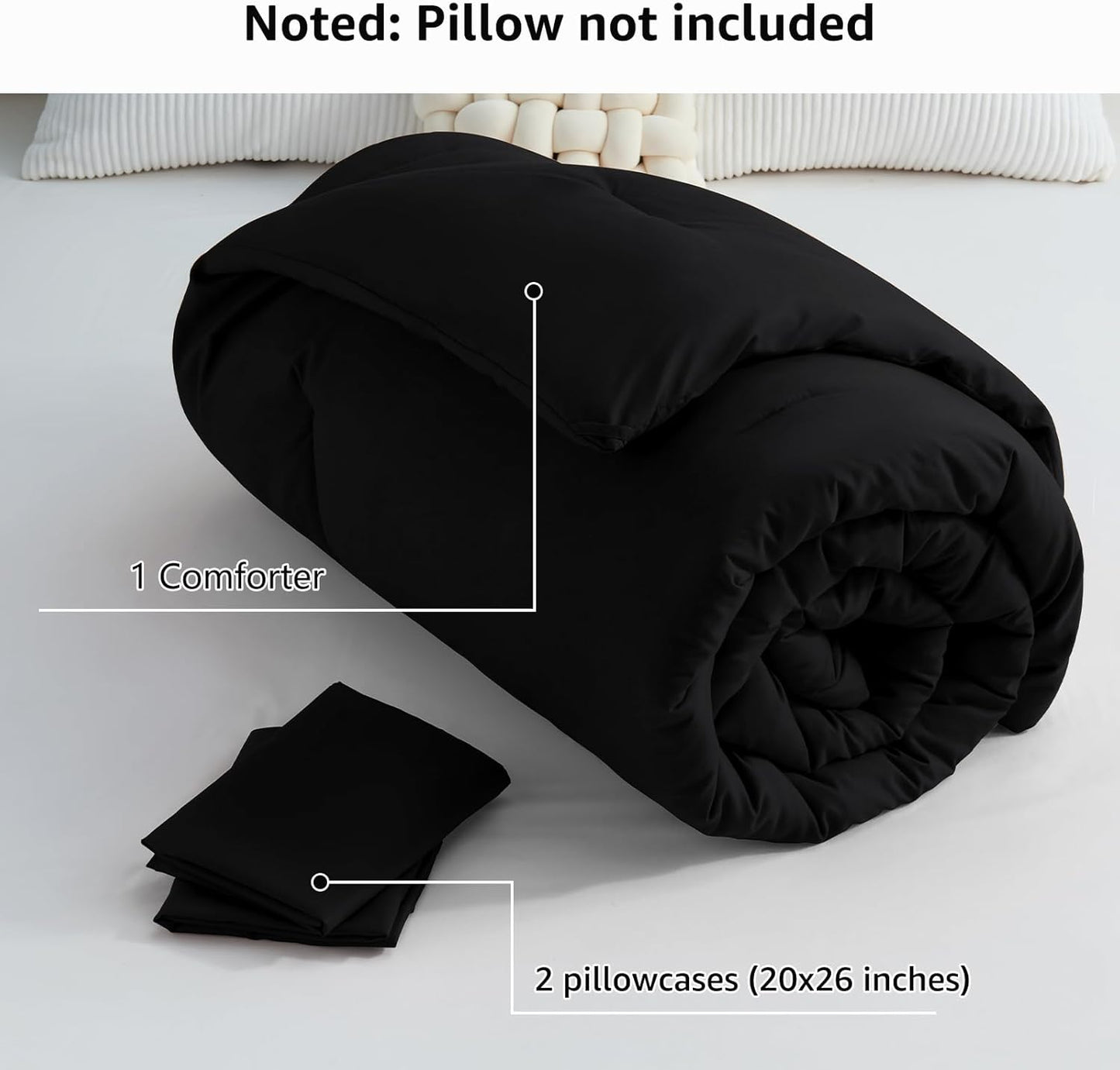 CozyLux Queen Comforter Set Black, 3 Pieces Solid Comforters Queen Size Breathable Quilted Bedding Sets, Luxury Soft Microfiber Down Alternative Comforter for All Season (1 Comforter & 2 Pillowcases)