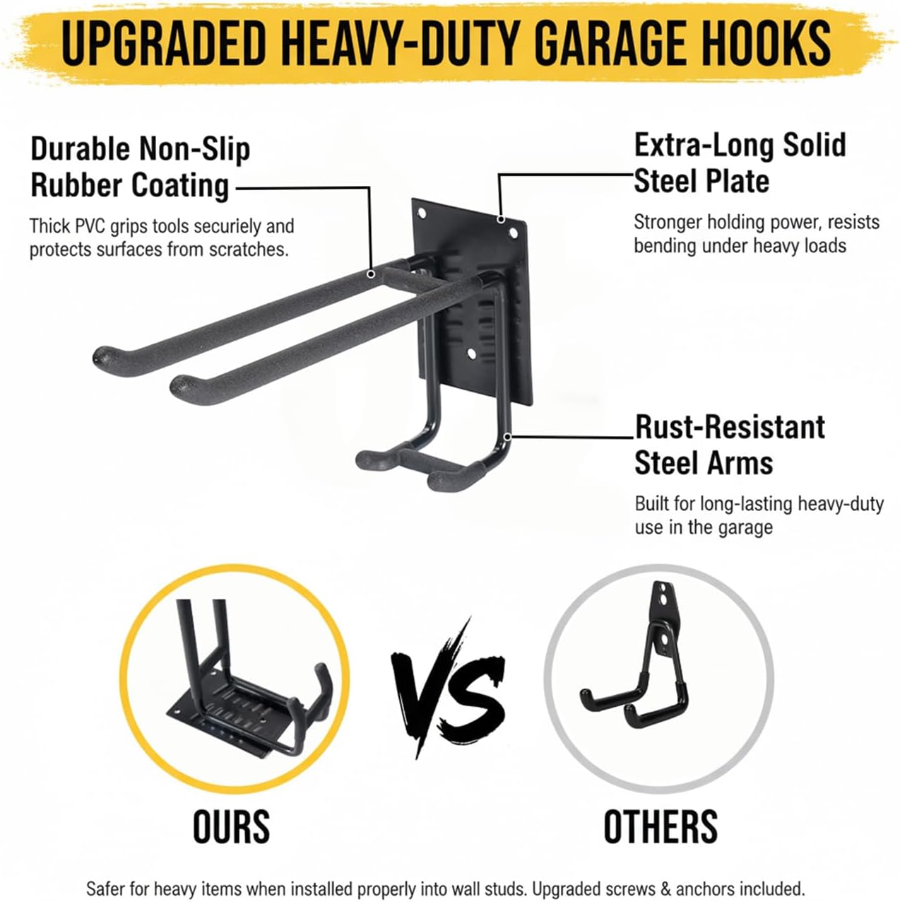 Delobon Garage Hooks 4pack Garage Organization [Steel Multi-Purpose Wall Storage Hooks] for Garden Tool Organizer Heavy Duty Hooks Ladder Power Tools Shovel Rake Broom