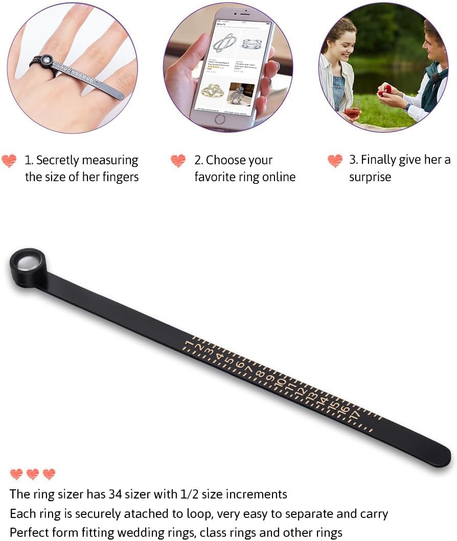 Meowoo Ring Sizer Measuring Tool with Magnifier, for Ring Measurer and