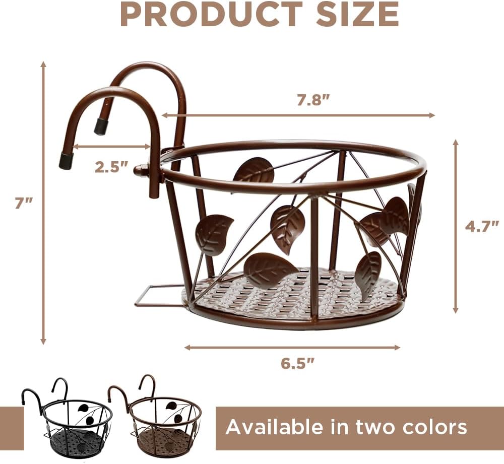 Iron Hanging Basket Flower Pot Support Home Outdoor Balcony Plant Hanging Basket Flower Pot Support Fence Planting Garden Plant Iron Product Pack of 3 (Champagne Color)