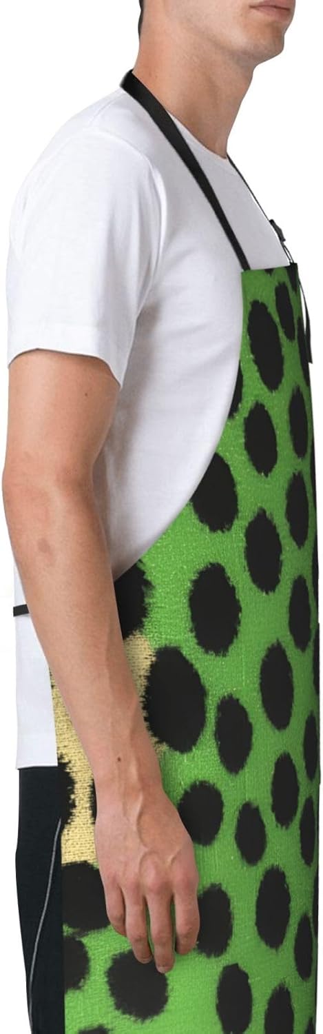 YANYU Green Leopard Print 28x33 In Kitchen Apron Stylish Chef Apron with Pockets for Cooking Baking Painting