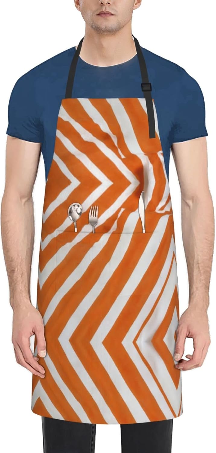 YANYU Orange and White stripe Print 28x33 In Kitchen Apron Stylish Che