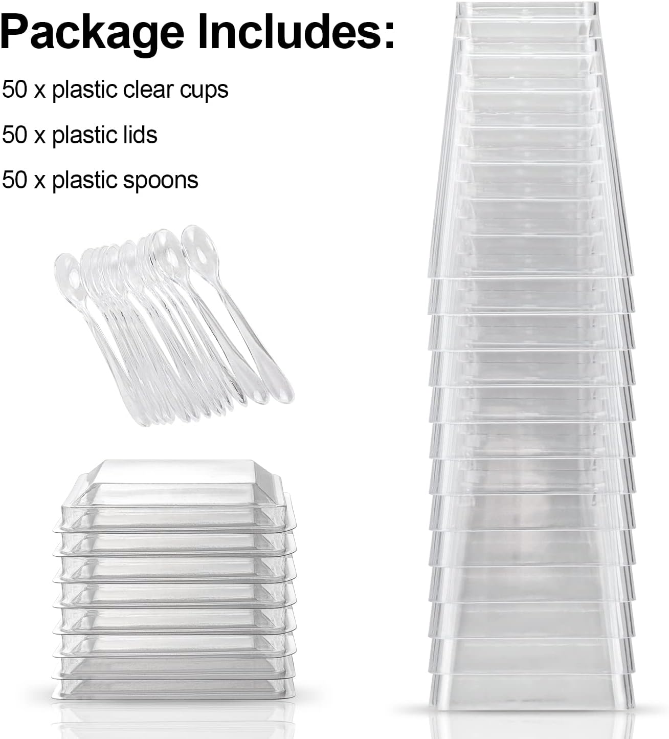 EASERCY 50 Pack 5 oz Plastic Dessert Cups with Lids, Yogurt Parfait/Appetizer Cup with Lids for Party, Mini Dessert Cups with Spoons Dessert Shooter Cups for Pudding, Fruit and Ice Cream