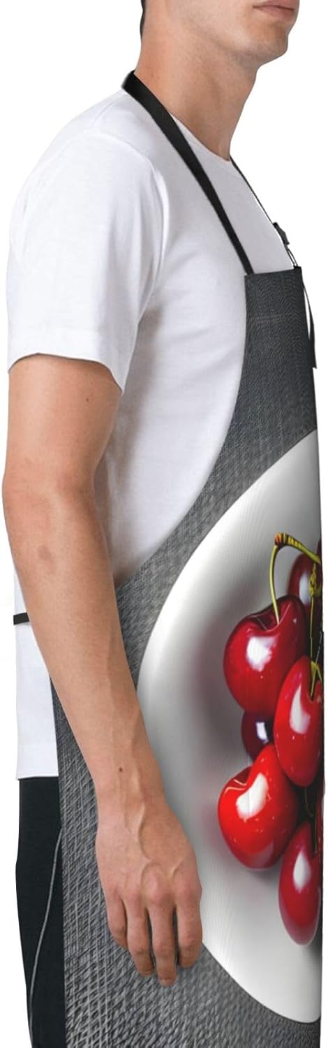 Fresh Cherry Print 28 x 33in Waterproof Apron with Pockets Fashionable Versatile Smock for Baking